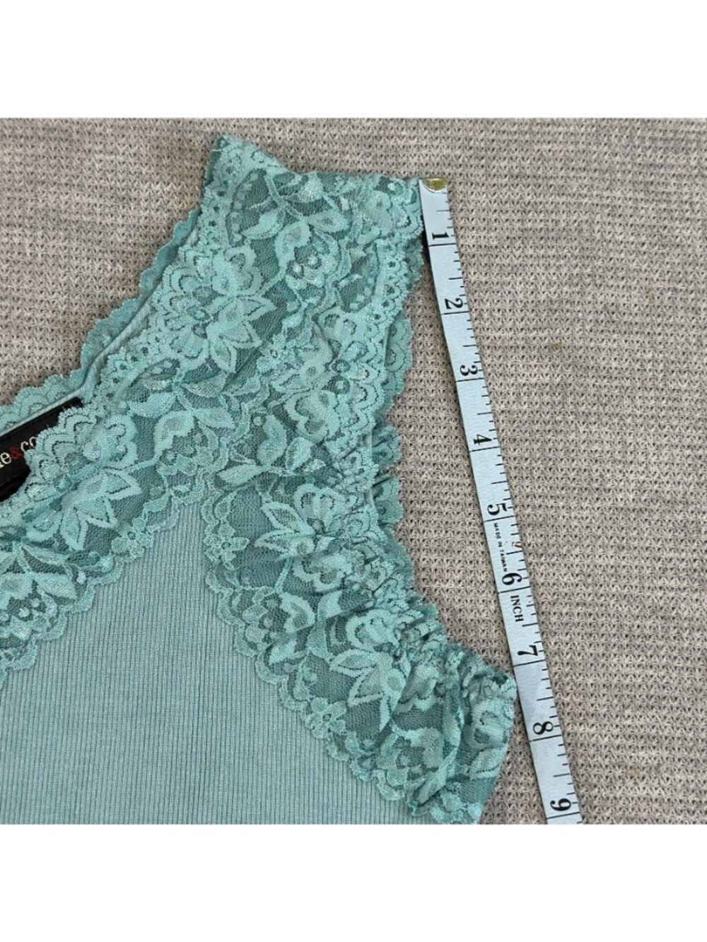 Style & Co Lace Trim Tank Top Womens Size M Teal V-Neck Stretch Rayon Layering - Picture 10 of 11